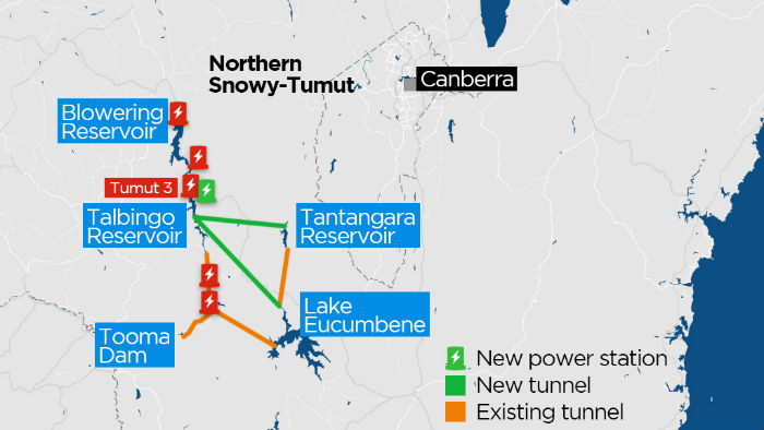 A map of planned changes to the Snowy Hydro scheme