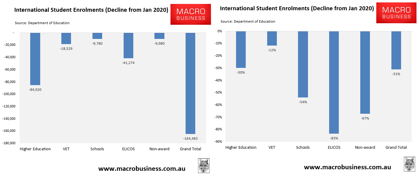 International student enrolments across education category