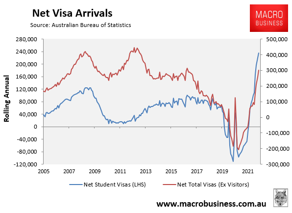 Net visa arrivals