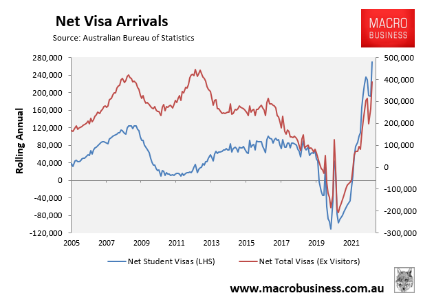 Net visa arrivals